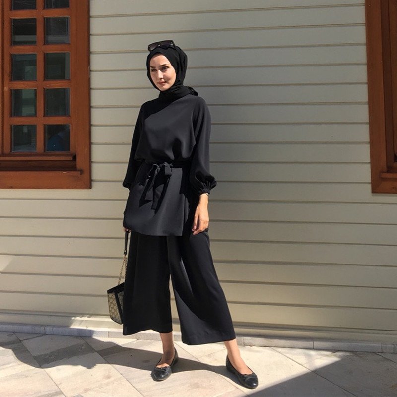 Wide leg pants dress, suit - Black , XL