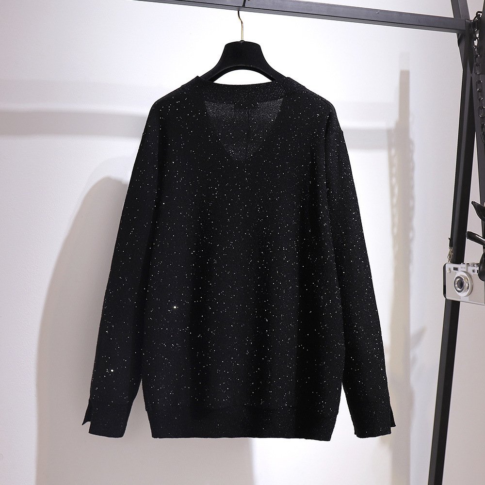 Fat Sister V-neck Sweater Korean Style Gold Velvet Skirt 5 Fat Sister V-neck Sweater Korean Style Gold Velvet Skirt - Image 5