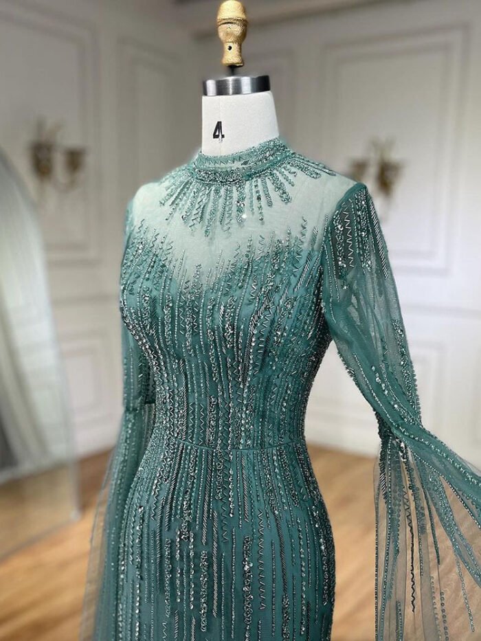 Alternative view of Elegant Flounced Sleeve Split Fishtail Dress,islamic bridal dresses,