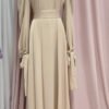 abaya style new,Women's New Stand Collar Satin Dress Tunic With Puff Sleeves - Image 8