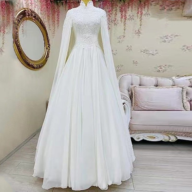 islamic dress wedding,Lace Slim Long Wedding Dress - Ivory White , S