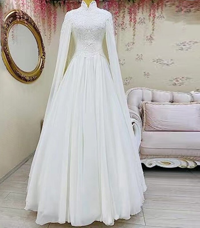 a white dress on a mannequin, islamic dress wedding