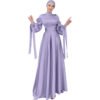abaya style new,Women's New Stand Collar Satin Dress Tunic With Puff Sleeves - Image 4