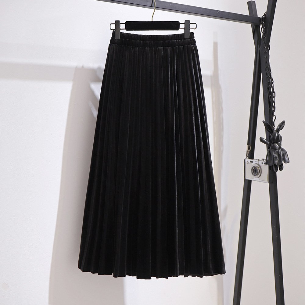 Fat Sister V-neck Sweater Korean Style Gold Velvet Skirt 4 Fat Sister V-neck Sweater Korean Style Gold Velvet Skirt - Image 4