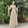abaya style new,Women's New Stand Collar Satin Dress Tunic With Puff Sleeves - Image 2