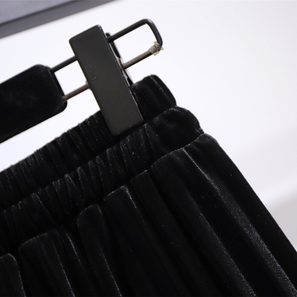 Fat Sister V-neck Sweater Korean Style Gold Velvet Skirt 2 Fat Sister V-neck Sweater Korean Style Gold Velvet Skirt - Image 2