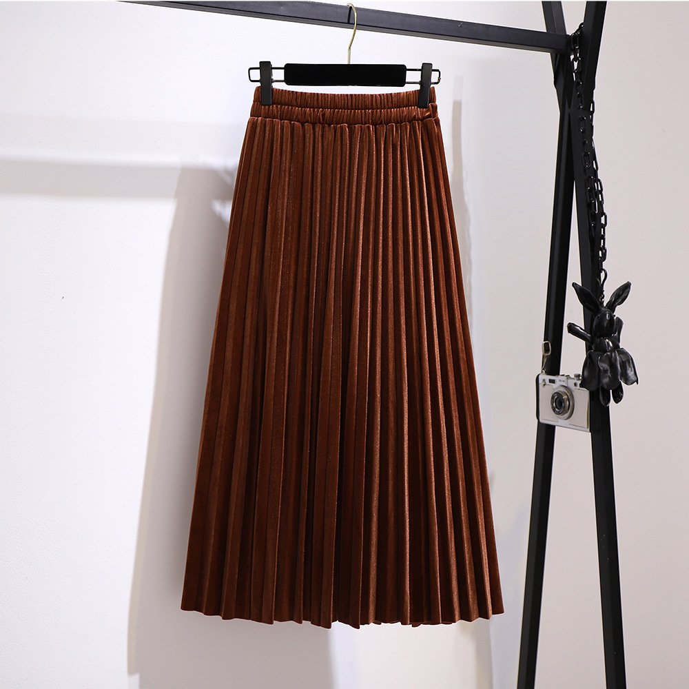 Fat Sister V-neck Sweater Korean Style Gold Velvet Skirt 10 Fat Sister V-neck Sweater Korean Style Gold Velvet Skirt - Image 10