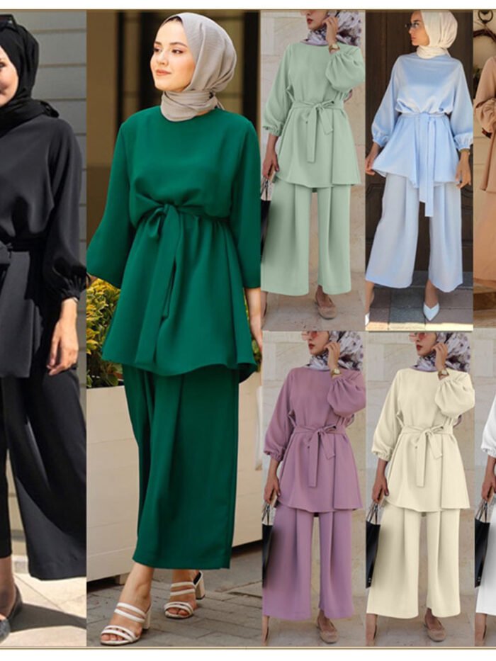 a collage of women wearing different colors, Wide leg pants dress