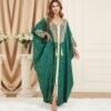 Sleeve Bow Tie Plus Size Tassel Split Dress,abaya websites 14 a woman in a green and gold dress,abaya websites