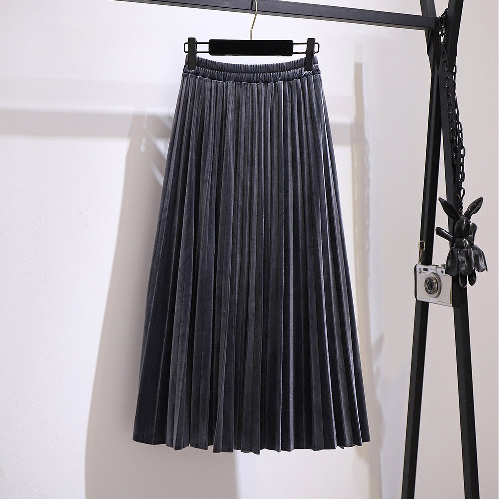 Fat Sister V-neck Sweater Korean Style Gold Velvet Skirt 8 Fat Sister V-neck Sweater Korean Style Gold Velvet Skirt - Image 8