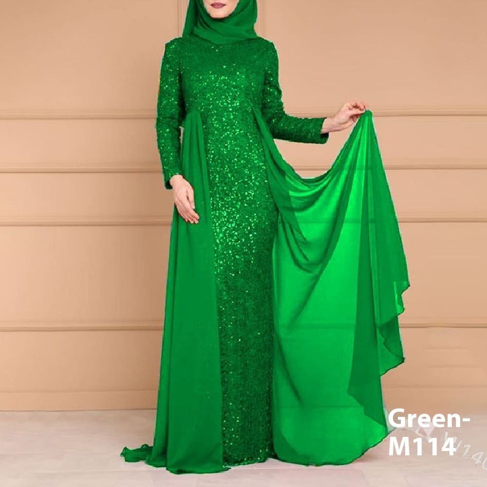 abaya style wedding dress,Sequin Elegant Slim-fit Long Sleeve Dress - Green , 4XL