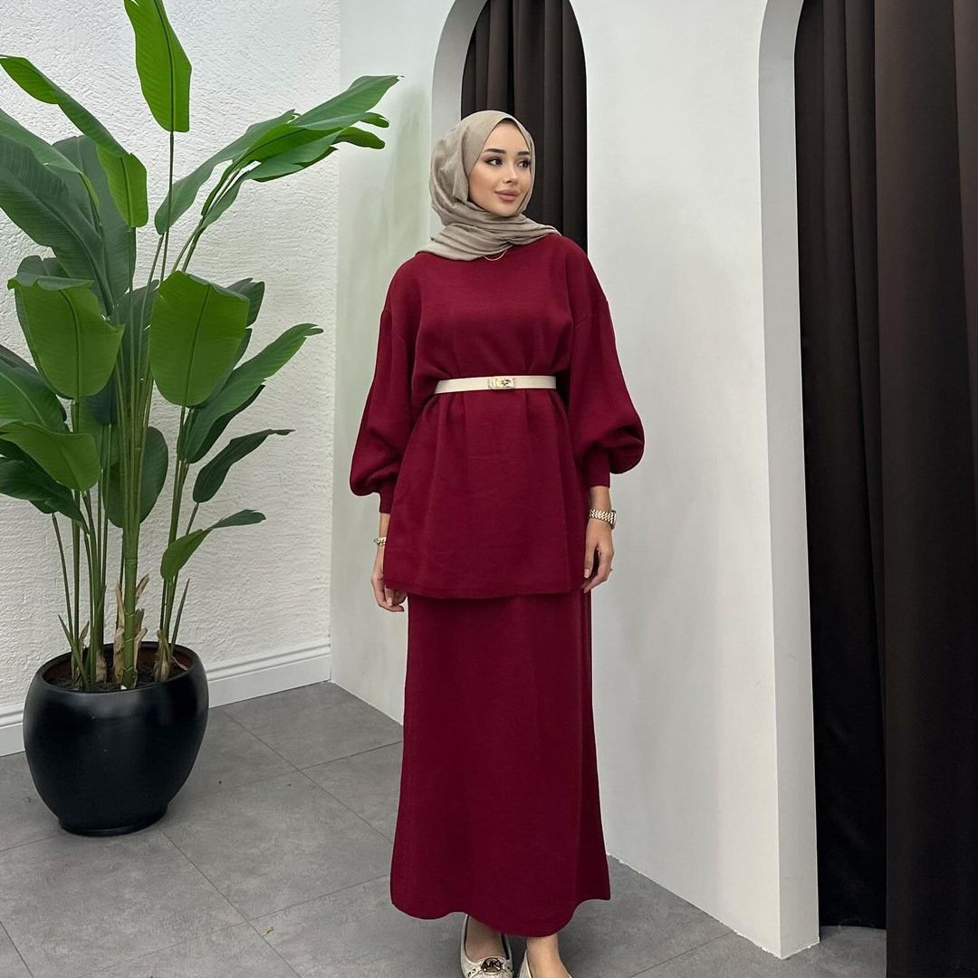skirts for women, Skirt Two-piece Set - Wine Red , S