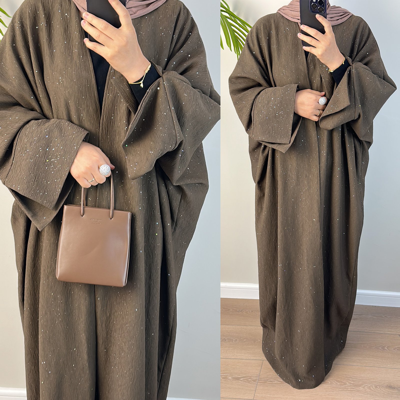 abayas and dresses, Winter Elegant Thickening Cardigan 1 a woman wearing a brown robe,abayas and dresses