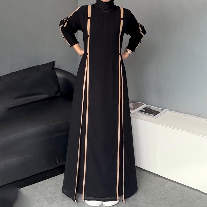 Women's Fashion Graceful Personality Stitching Dress,muslimah clothes 5 Women's Fashion Graceful Personality Stitching Dress,muslimah clothes - Image 5