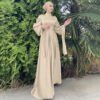 abaya style new,Women's New Stand Collar Satin Dress Tunic With Puff Sleeves - Image 5