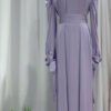 abaya style new,Women's New Stand Collar Satin Dress Tunic With Puff Sleeves - Image 6
