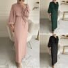 Solid Color Long Sleeve Casual Muslim Dress Robe  Dress,abaya usa - Image 2