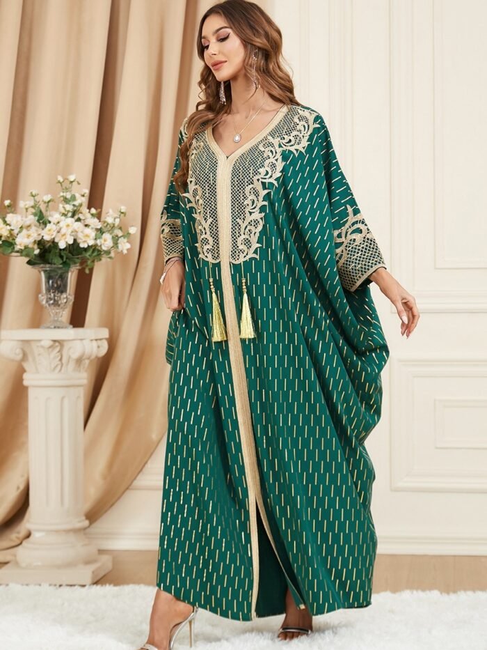 Alternative view of Sleeve Bow Tie Plus Size Tassel Split Dress,abaya websites