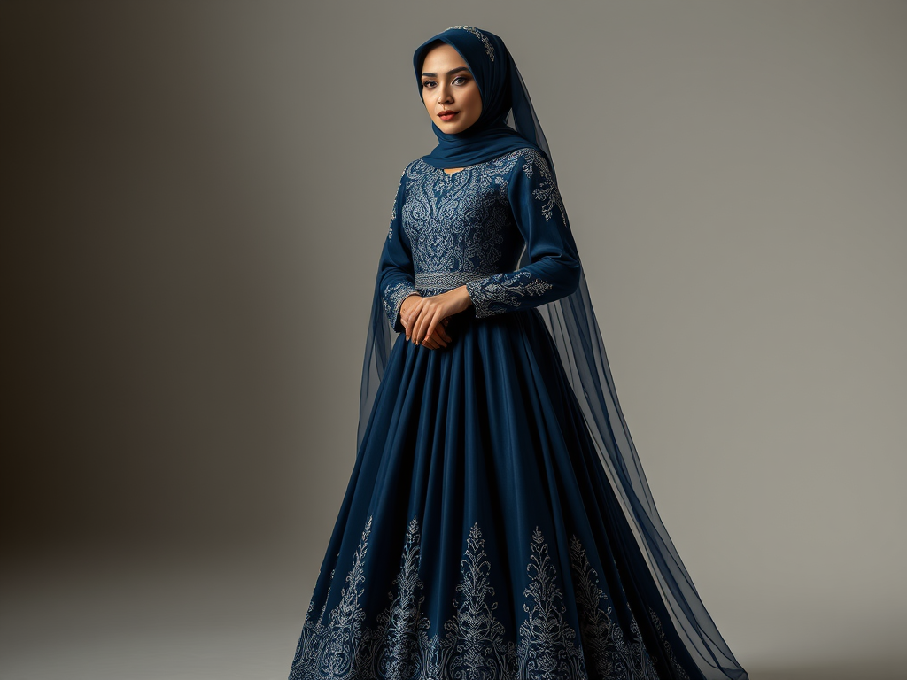 Stylish, Bridal Muslim Dress Options in Dark Blue 6 dark blue a line bridal muslim dress
