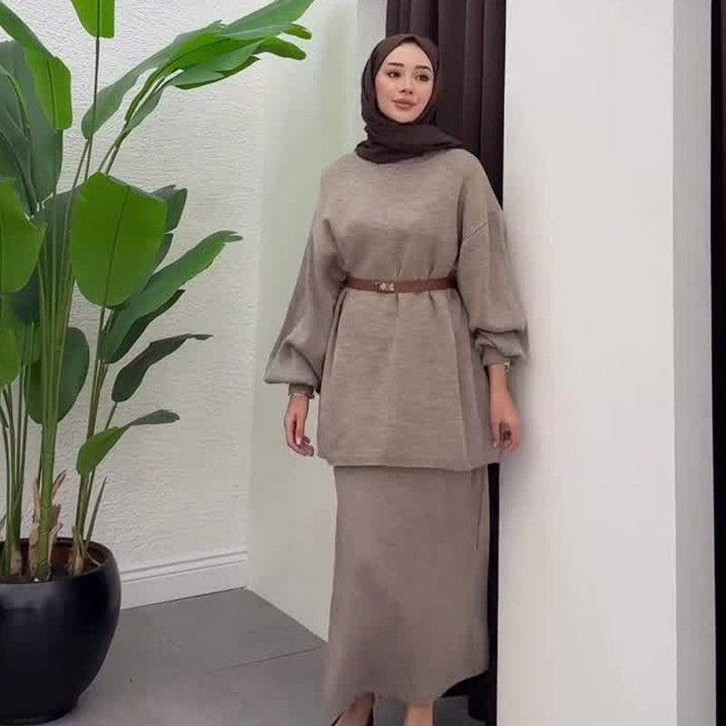 skirts for women, Skirt Two-piece Set - Gray Coffee Color , S