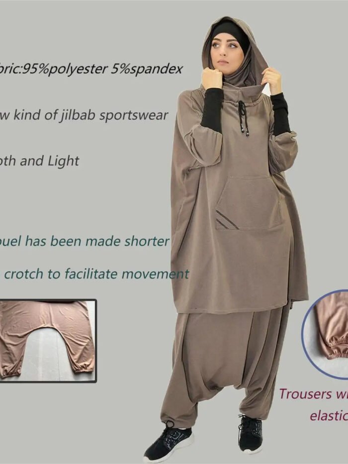 Alternative view of pink hoodie hijab fight,Two-piece Sports Suit