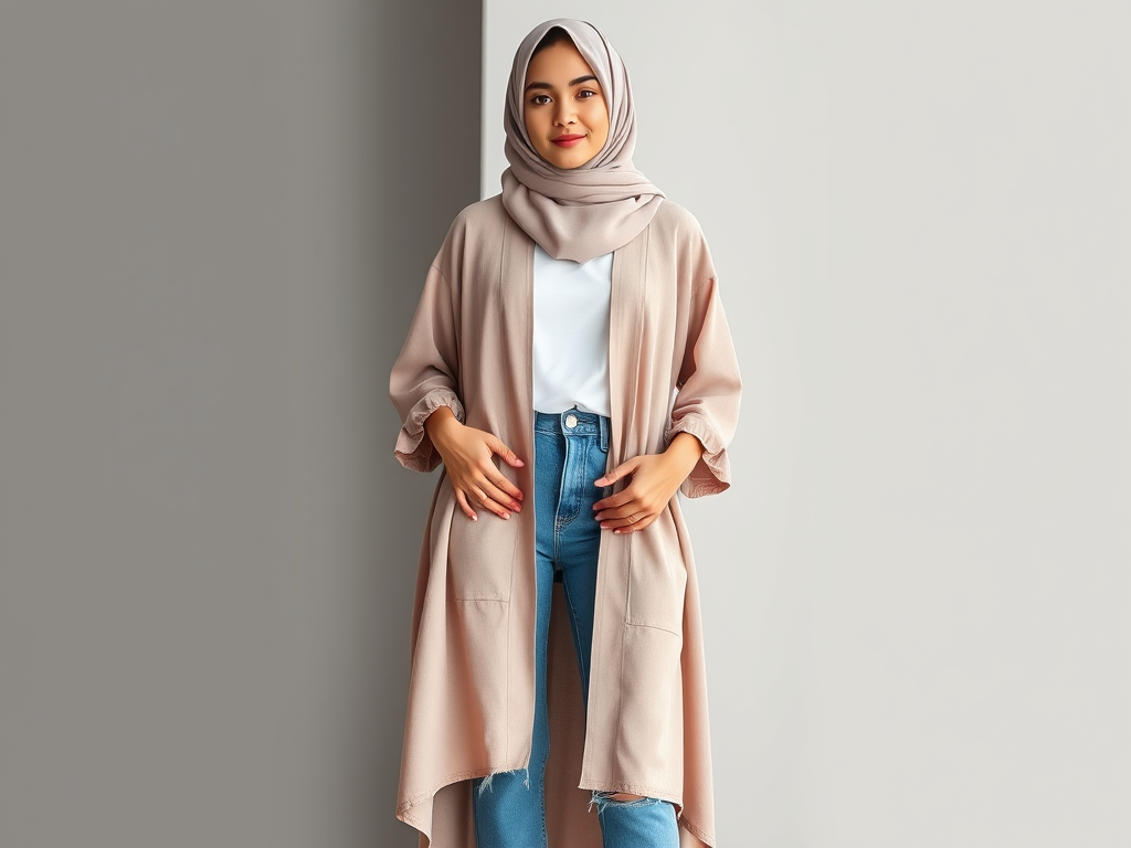 10 Stylish Ways to Wear abaya open front for Any Occasion 3 open front abaya with your favorite jeans 1
