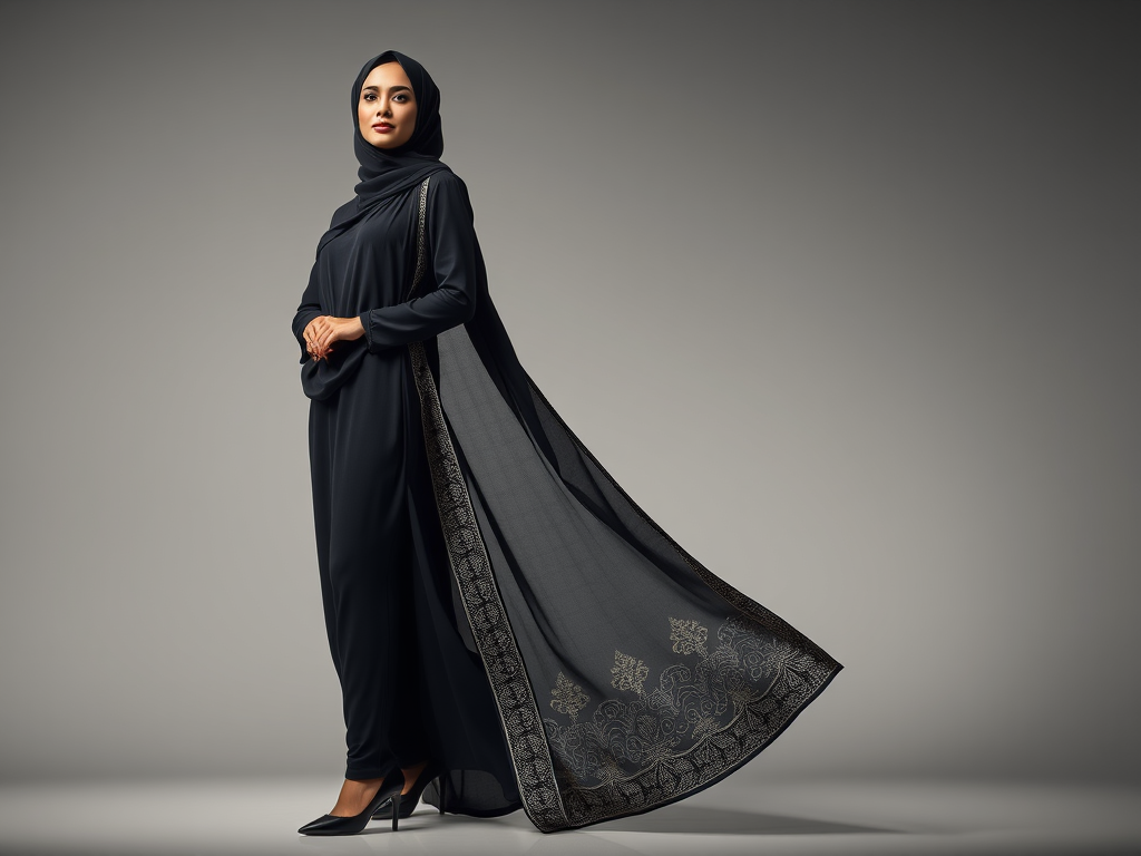 10 Stylish Ways to Wear abaya open front for Any Occasion 5 woman wearing abaya with professional footwear 2