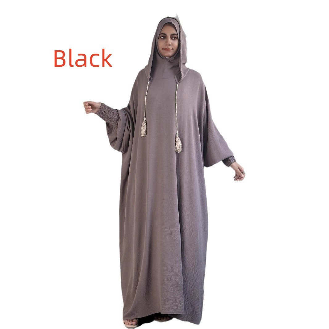 Women's Solid Color hijab and dress - Black , L