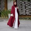 islamic fashion for women,Knitted Coat 17 a woman wearing a red scarf and white pants, islamic fashion for women