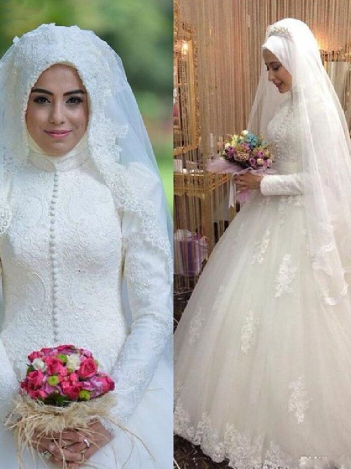 a woman in a wedding dress,bridal gowns for muslim brides