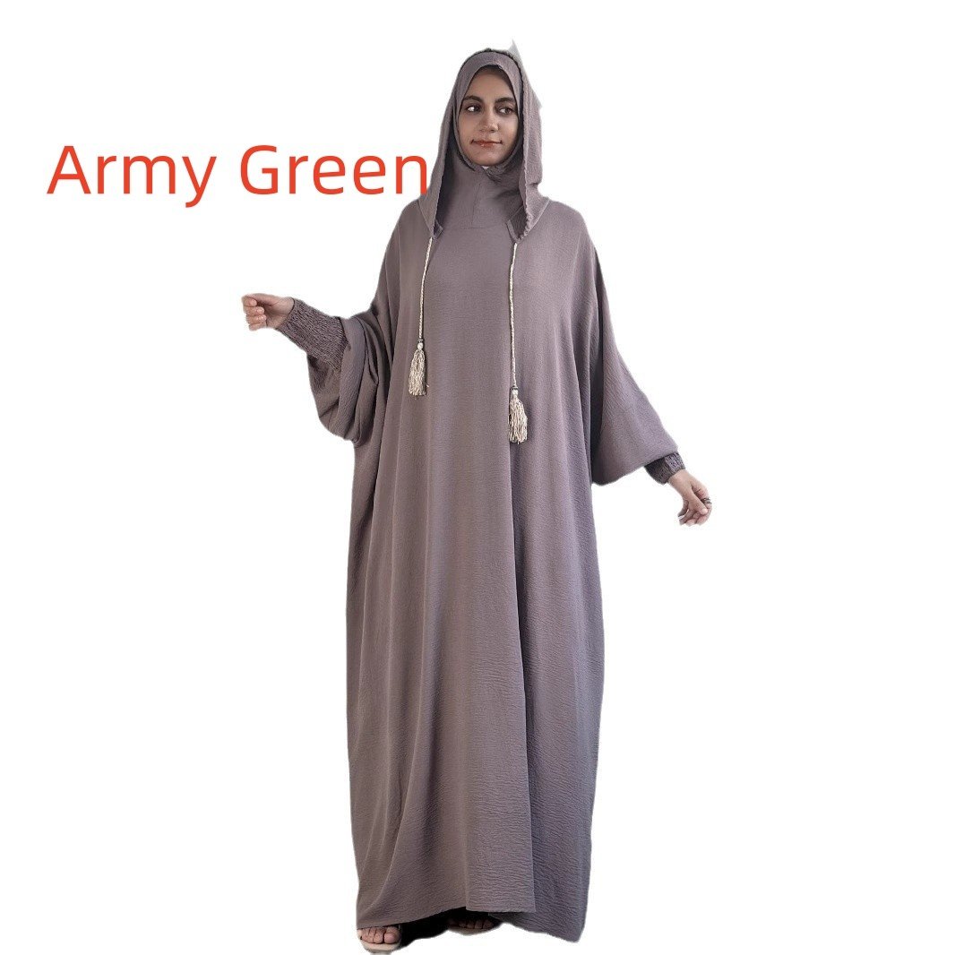 Women's Solid Color hijab and dress - Army Green , L