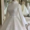 a white dress on a mannequin, wedding gown for muslim