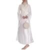 white modest dress,V-neck Pleat And Waisted Robe White Dress - Image 2