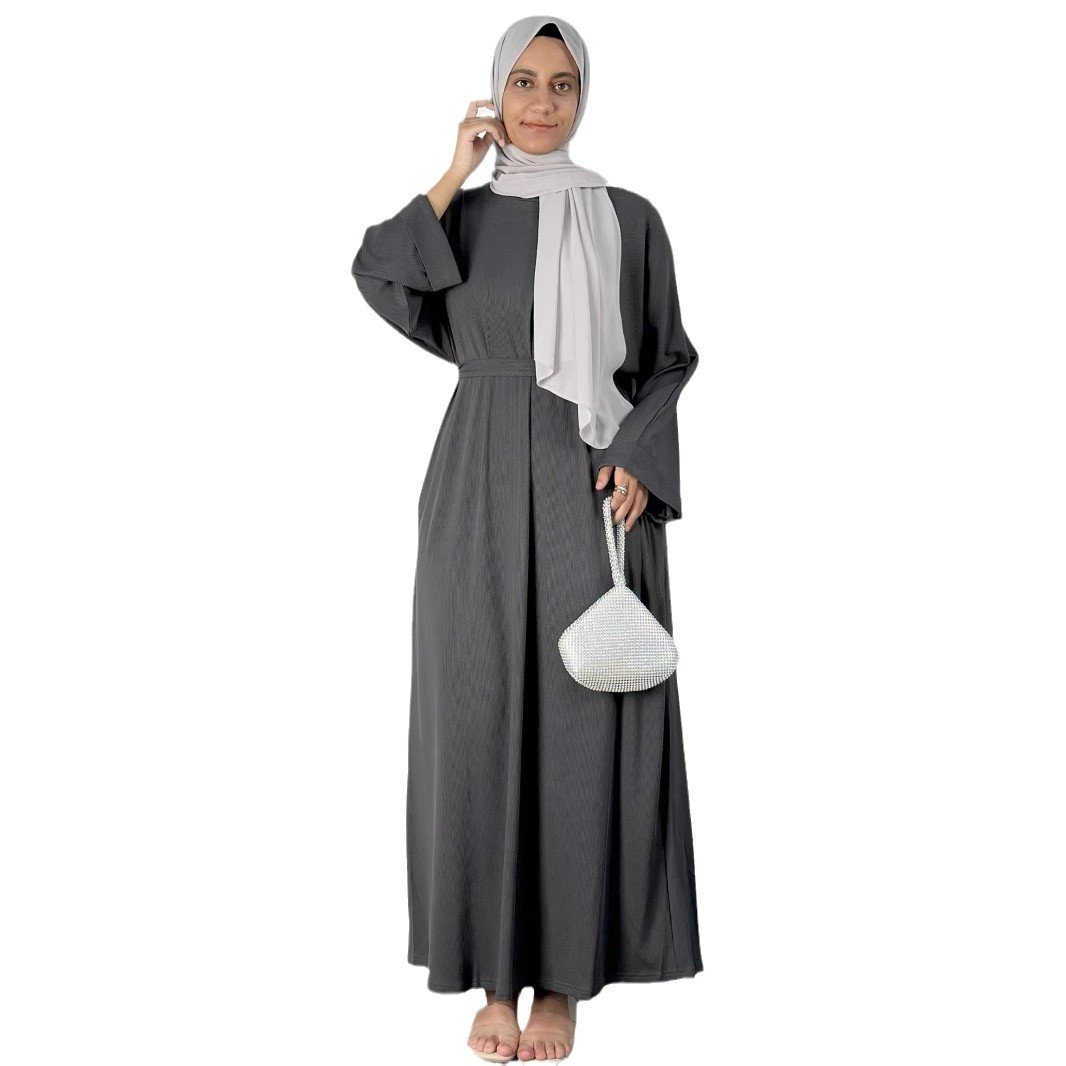 New Pure Color Tied Long Robe,muslim prom dresses - Gray , MorL