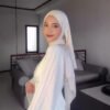 white modest dress,V-neck Pleat And Waisted Robe White Dress - Image 3