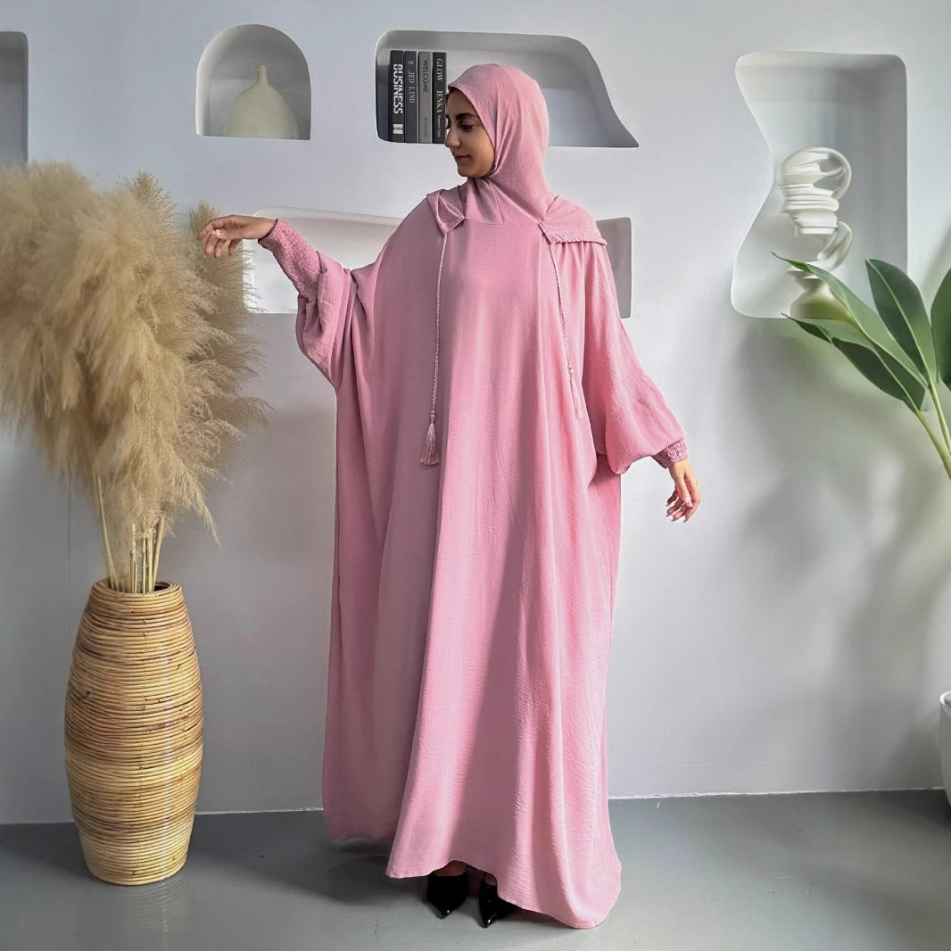 Women's Solid Color hijab and dress - Pink , S