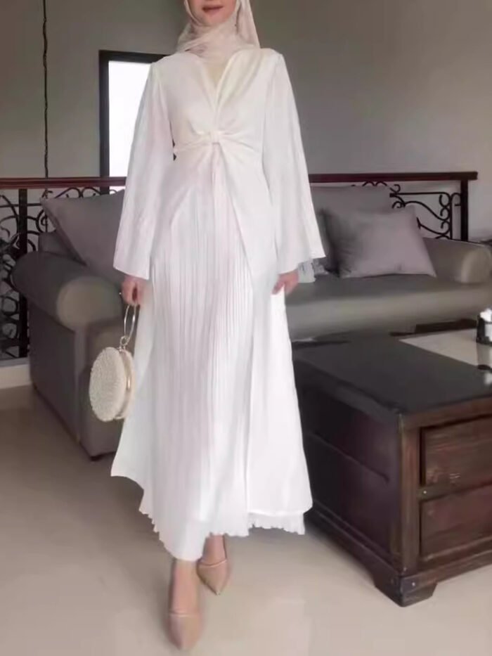 a woman in a white dress, white modest dress