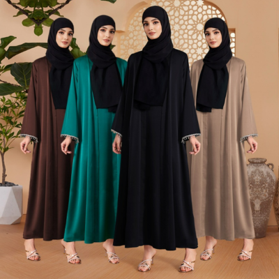a group of women wearing black and brown dresses,dresses for hijabis