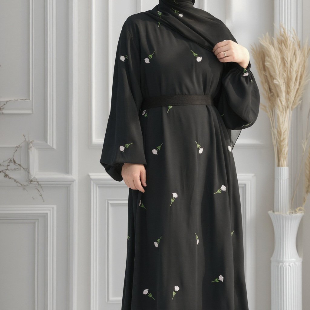 islamic clothing dresses, Luxurious Flower Embroidered 1 islamic clothing dresses