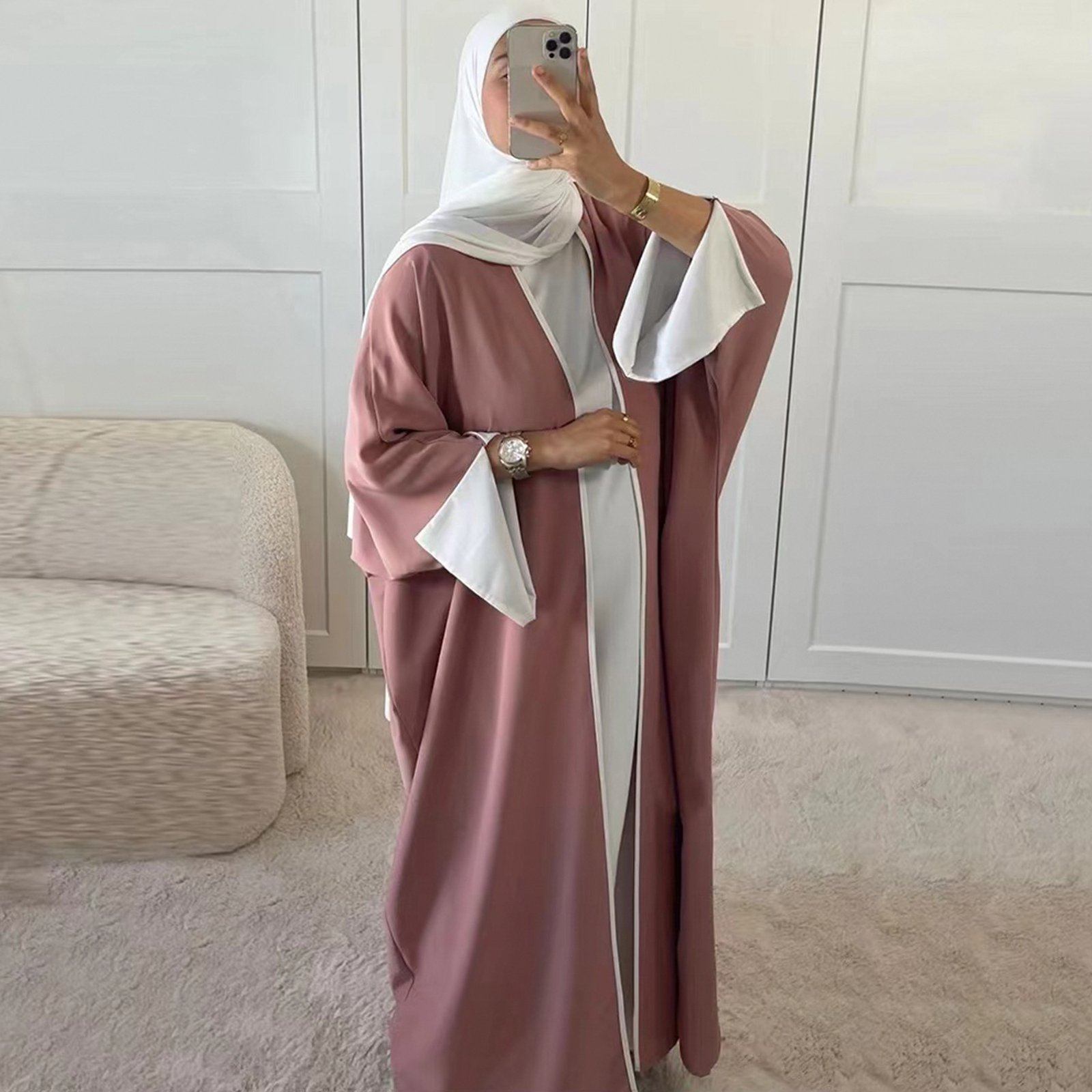 Contrast-side Cardigan Robe,abayas for cheap 5 Contrast-side Cardigan Robe,abayas for cheap - Image 5