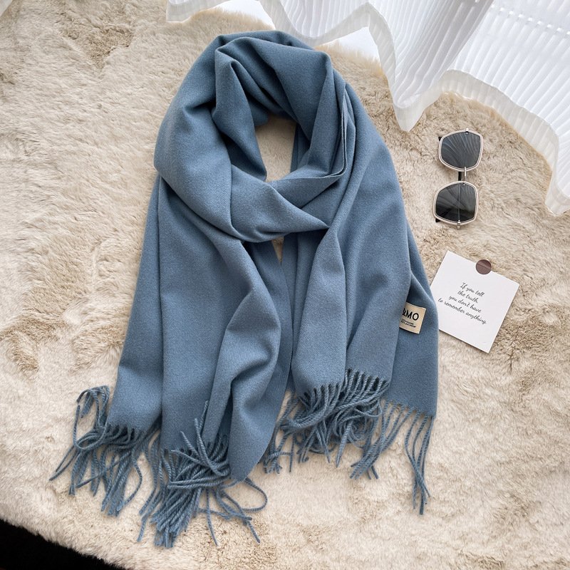 Luxurious Hair Scarf Satin – The Ultimate Blend of Style & Warmth - Denim Blue , 200×70cm