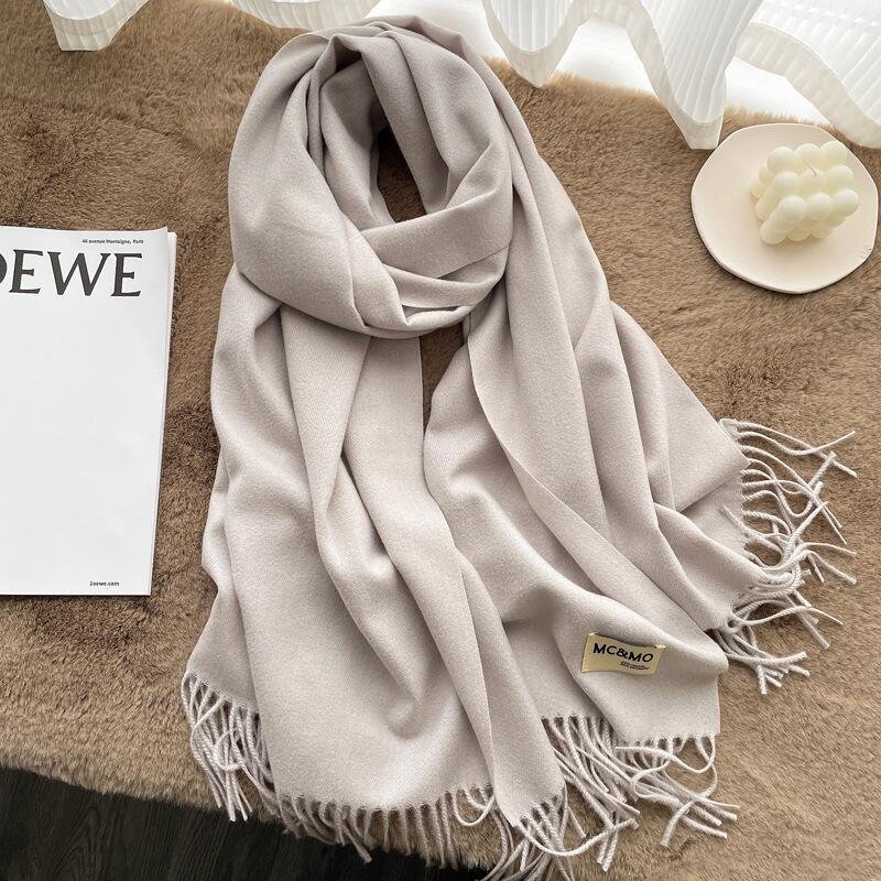 Luxurious Hair Scarf Satin – The Ultimate Blend of Style & Warmth - White And Gray , 200×70cm
