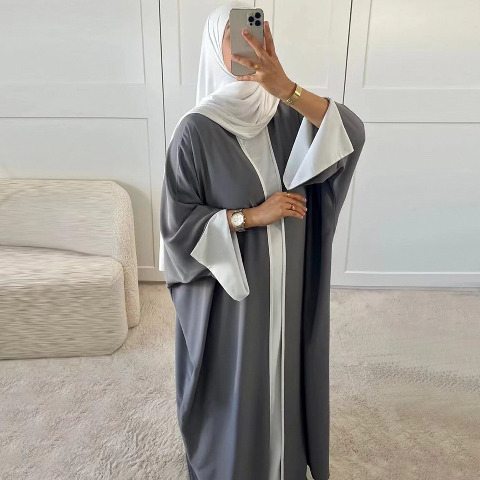Contrast-side Cardigan Robe,abayas for cheap 3 Contrast-side Cardigan Robe,abayas for cheap - Image 3