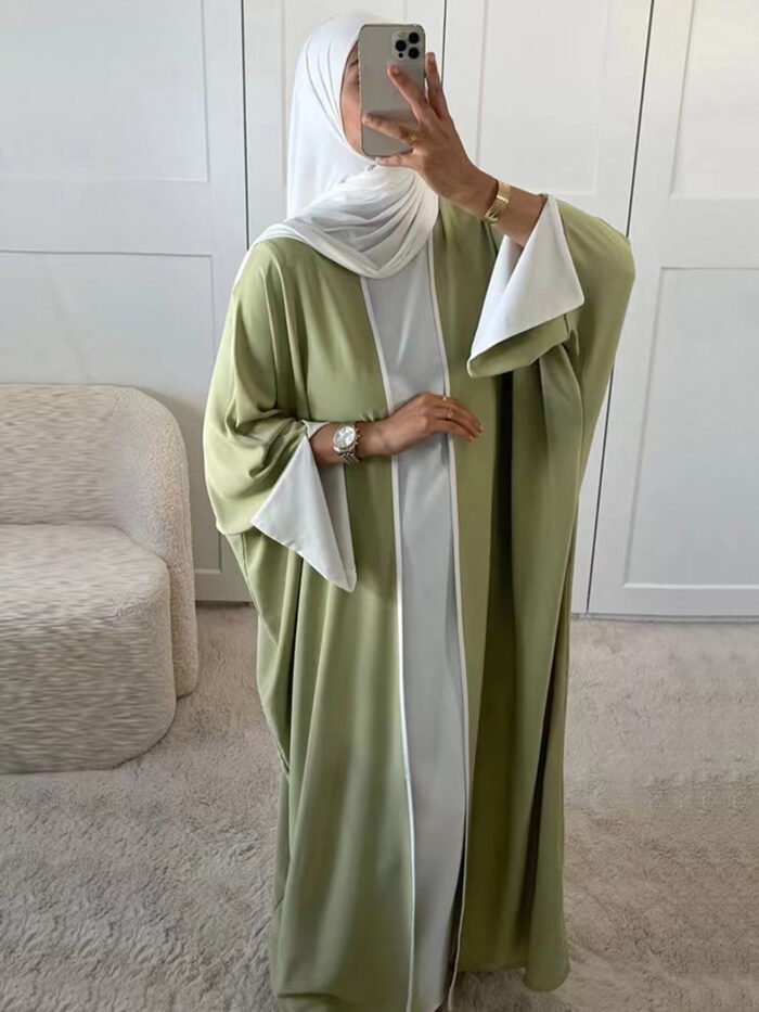 Alternative view of Contrast-side Cardigan Robe,abayas for cheap