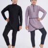 two children posing for a picture, muslim swimwear for kids