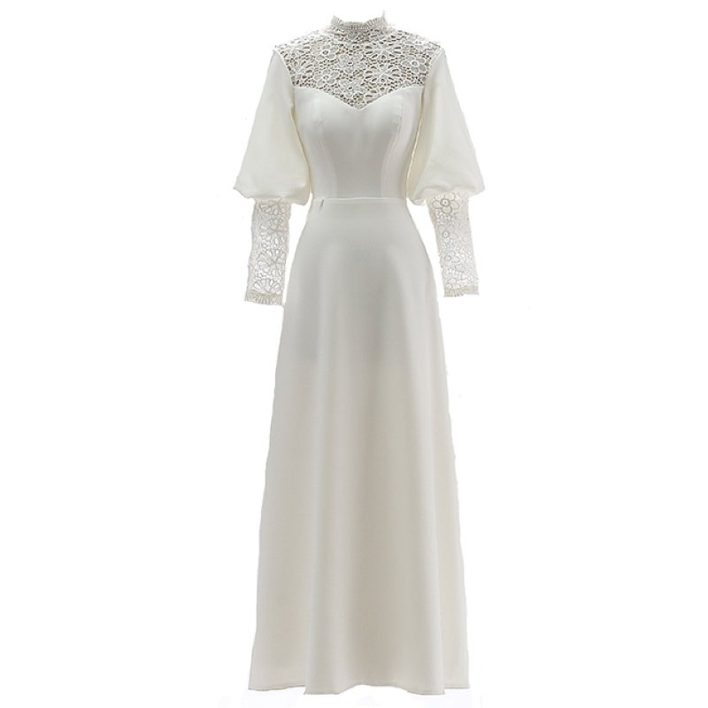 Timeless Wedding Dresses Online – Vintage Satin Lace with Elegant A-Line Fit - White , US4