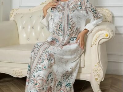 Alternative view of 🌸 Floral Grace Long Sleeve Abaya Dress – Exaggerated Lace & Flower Print in Micro-Elastic Comfort