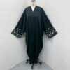 🖤 stunning Open Black Abaya – Embroidered Batwing Sleeve with Hot Drilling Detail - Image 7