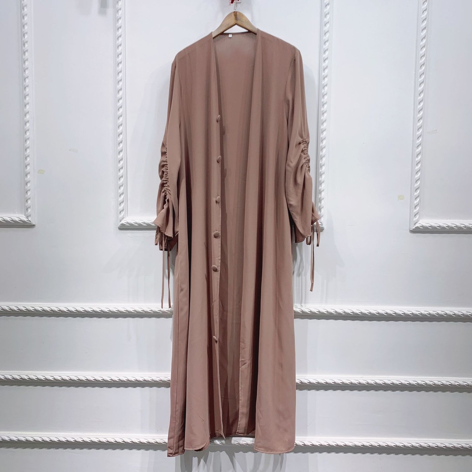 💎 Velvet Majesty Velvet Abaya – Elegant Trumpet Sleeve Swing Dress in Luxurious Shades - Khaki , S
