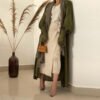 🌿 VelvetAir Summer Soft Abaya – Lightweight Spliced Modestwear in Military Green - Image 3